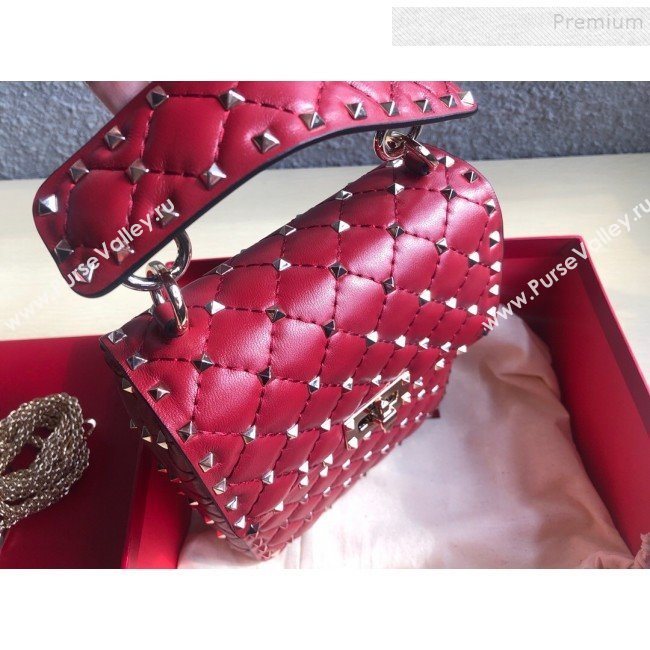 Valentino Rockstud Spike Lambskin Small Vertical Bag 0124 Red 2019   (JD-9120234)