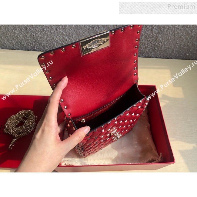 Valentino Rockstud Spike Lambskin Small Vertical Bag 0124 Red 2019   (JD-9120234)