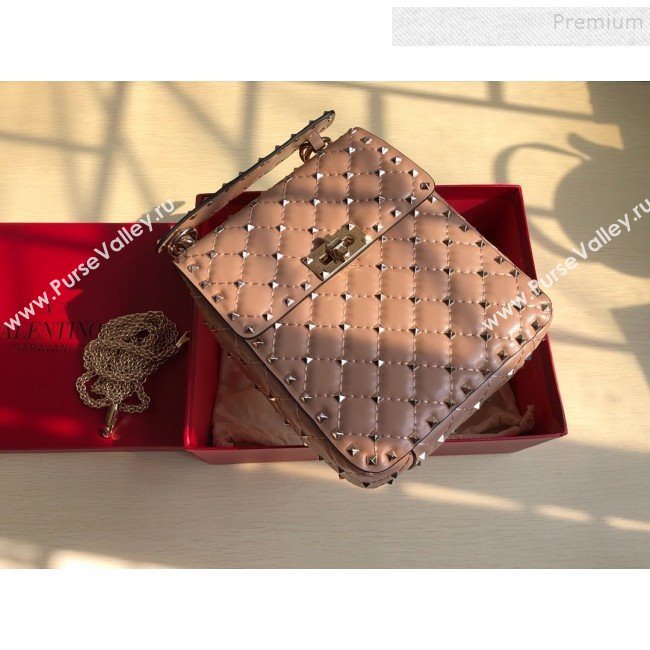 Valentino Rockstud Spike Lambskin Small Vertical Bag 0124 Nude 2019   (JD-9120236)