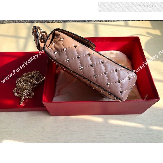 Valentino Rockstud Spike Lambskin Small Vertical Bag 0124 Nude 2019   (JD-9120236)