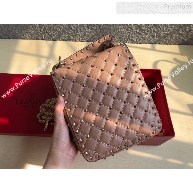 Valentino Rockstud Spike Lambskin Small Vertical Bag 0124 Nude 2019   (JD-9120236)