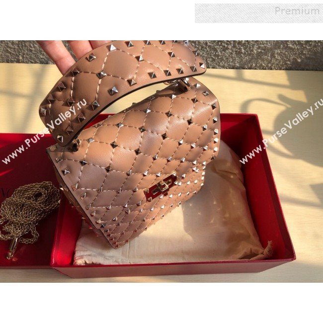 Valentino Rockstud Spike Lambskin Small Vertical Bag 0124 Nude 2019   (JD-9120236)