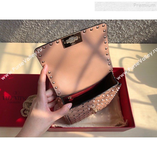 Valentino Rockstud Spike Lambskin Small Vertical Bag 0124 Nude 2019   (JD-9120236)