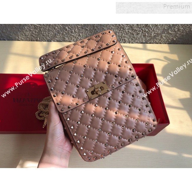 Valentino Rockstud Spike Lambskin Small Vertical Bag 0124 Nude 2019   (JD-9120236)