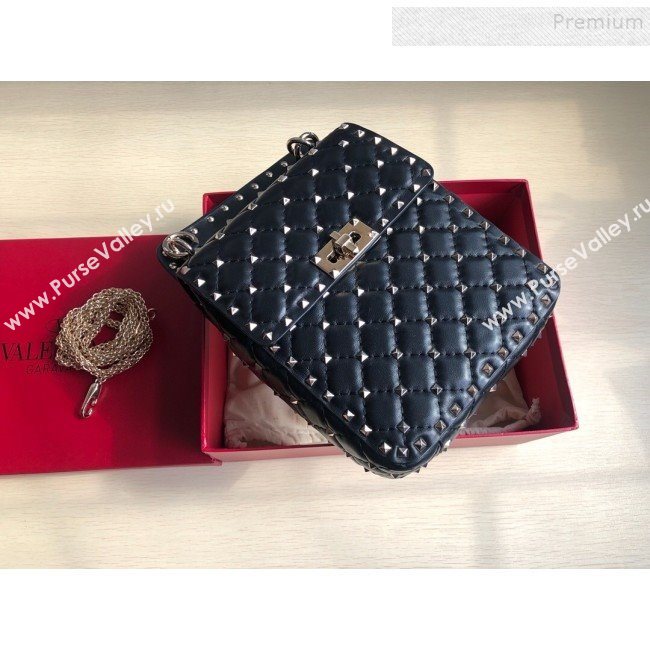 Valentino Rockstud Spike Lambskin Small Vertical Bag 0124 Black/Gold 2019   (JD-9120235)