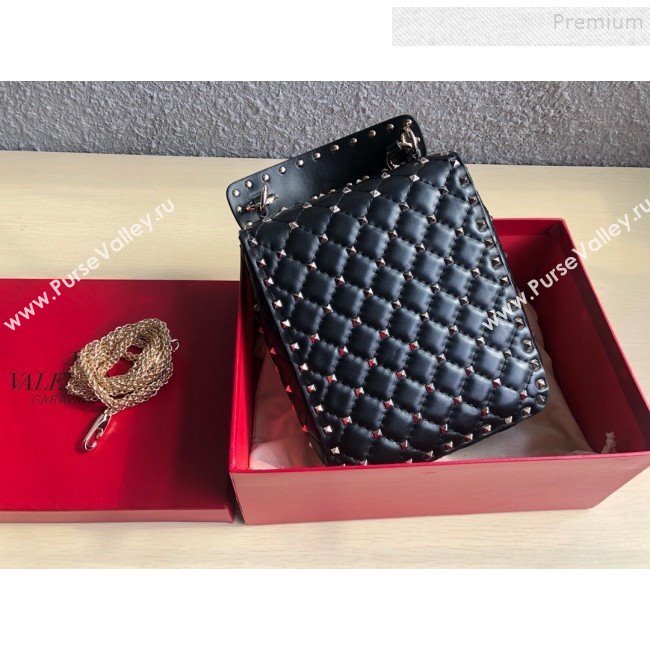 Valentino Rockstud Spike Lambskin Small Vertical Bag 0124 Black/Gold 2019   (JD-9120235)