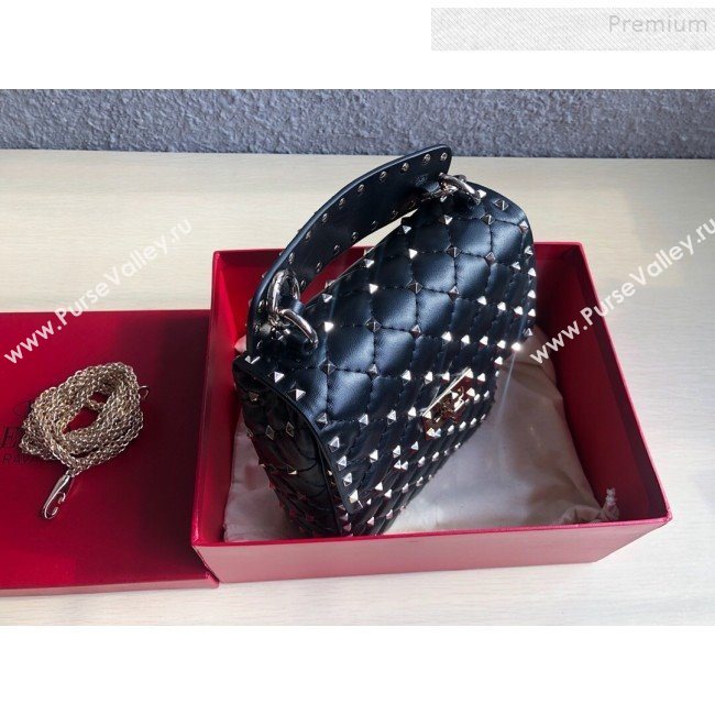 Valentino Rockstud Spike Lambskin Small Vertical Bag 0124 Black/Gold 2019   (JD-9120235)