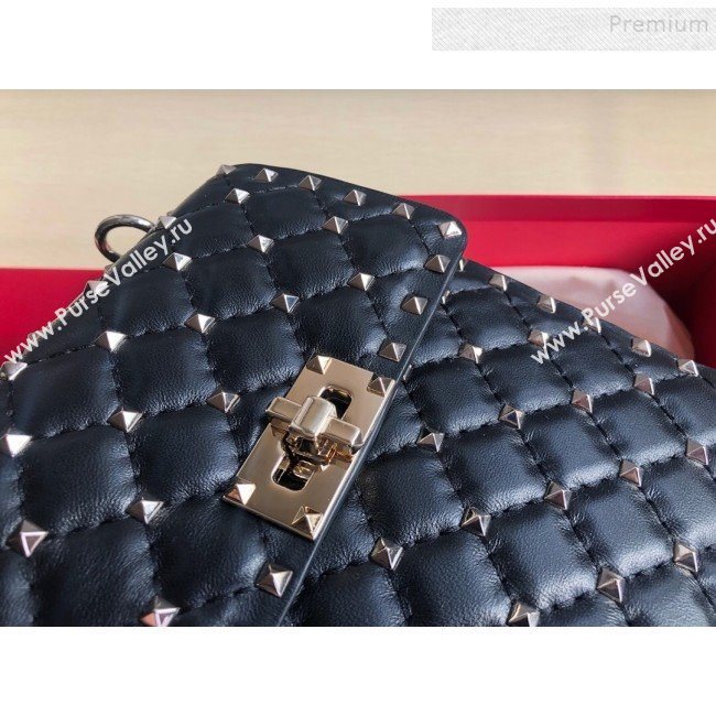 Valentino Rockstud Spike Lambskin Small Vertical Bag 0124 Black/Gold 2019   (JD-9120235)