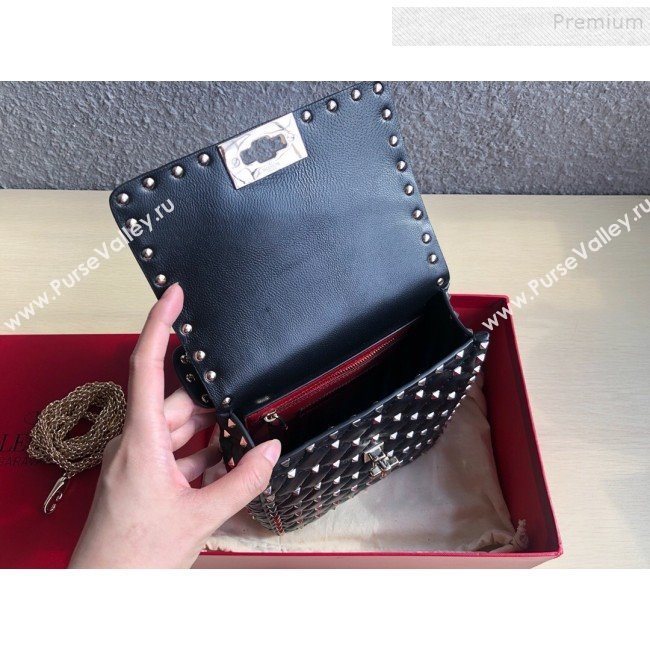 Valentino Rockstud Spike Lambskin Small Vertical Bag 0124 Black/Gold 2019   (JD-9120235)