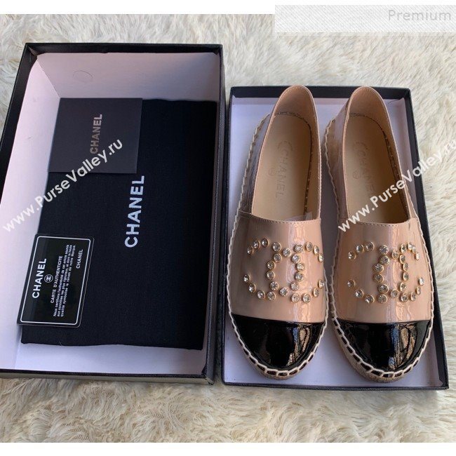 Chanel Patent Leather Crystal CC Espadrilles Nude 2019 (HANB-9120301)