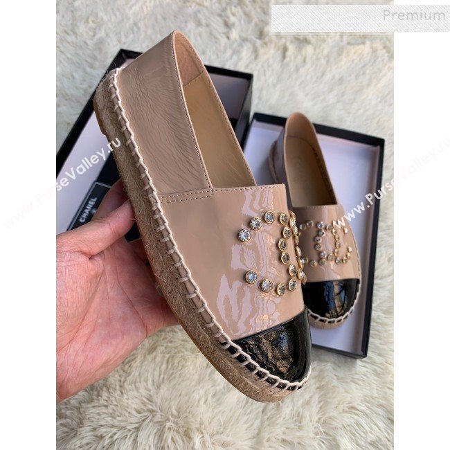 Chanel Patent Leather Crystal CC Espadrilles Nude 2019 (HANB-9120301)