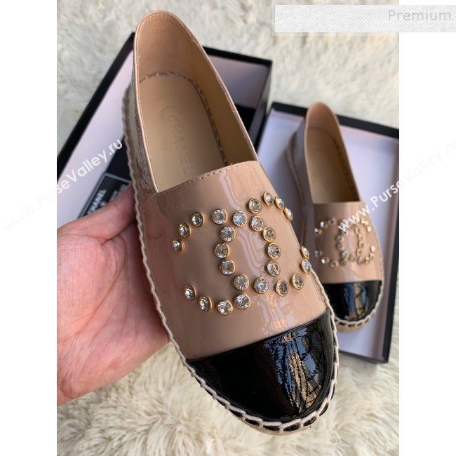 Chanel Patent Leather Crystal CC Espadrilles Nude 2019 (HANB-9120301)