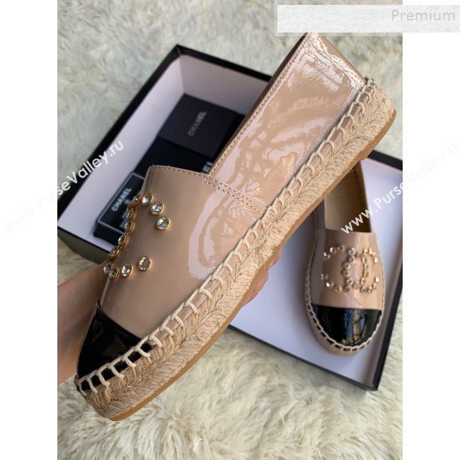 Chanel Patent Leather Crystal CC Espadrilles Nude 2019 (HANB-9120301)