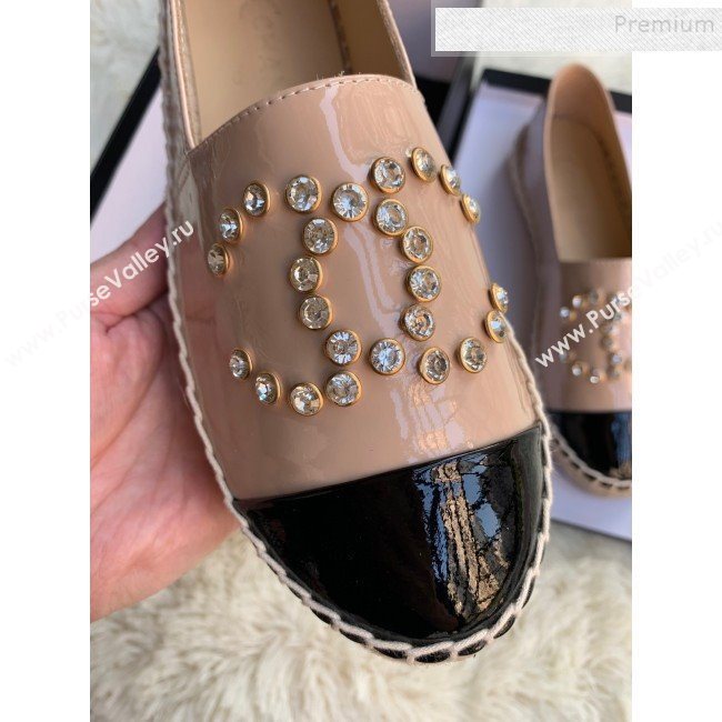 Chanel Patent Leather Crystal CC Espadrilles Nude 2019 (HANB-9120301)