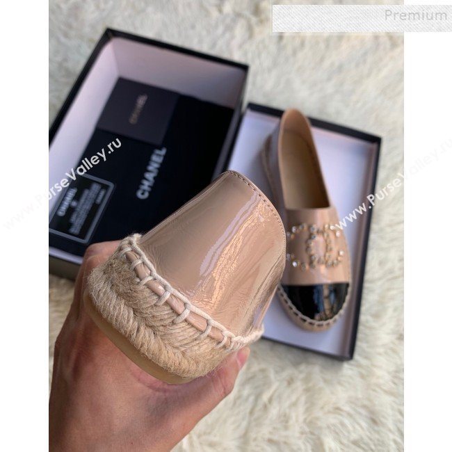 Chanel Patent Leather Crystal CC Espadrilles Nude 2019 (HANB-9120301)