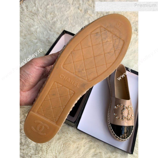 Chanel Patent Leather Crystal CC Espadrilles Nude 2019 (HANB-9120301)