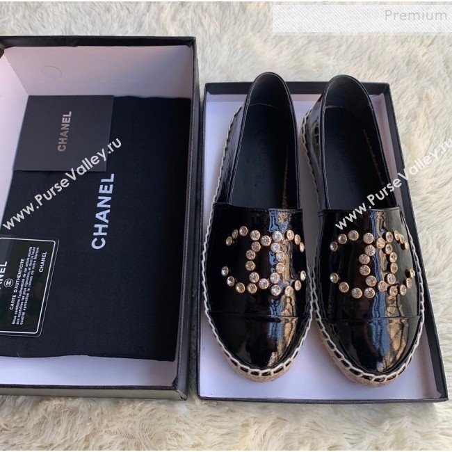 Chanel Patent Leather Crystal CC Espadrilles Black 2019 (HANB-9120304)