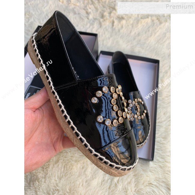 Chanel Patent Leather Crystal CC Espadrilles Black 2019 (HANB-9120304)