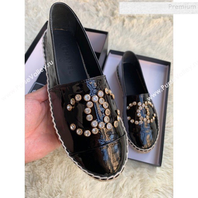 Chanel Patent Leather Crystal CC Espadrilles Black 2019 (HANB-9120304)