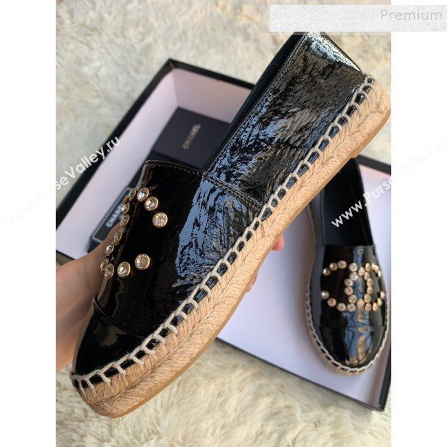 Chanel Patent Leather Crystal CC Espadrilles Black 2019 (HANB-9120304)