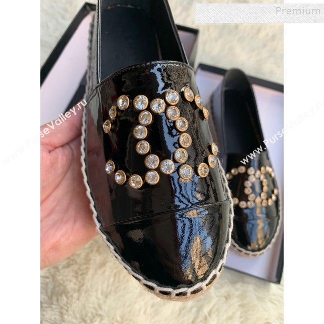 Chanel Patent Leather Crystal CC Espadrilles Black 2019 (HANB-9120304)