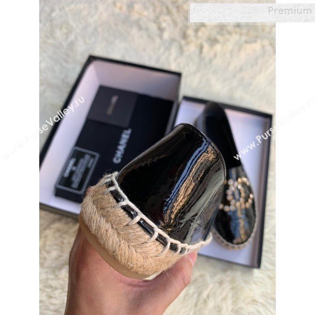 Chanel Patent Leather Crystal CC Espadrilles Black 2019 (HANB-9120304)