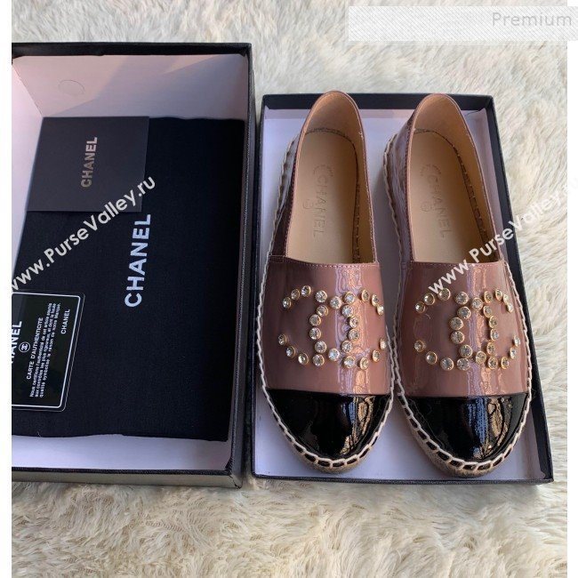 Chanel Patent Leather Crystal CC Espadrilles Dark Pink 2019 (HANB-9120302)