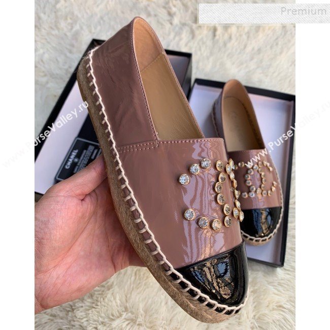 Chanel Patent Leather Crystal CC Espadrilles Dark Pink 2019 (HANB-9120302)