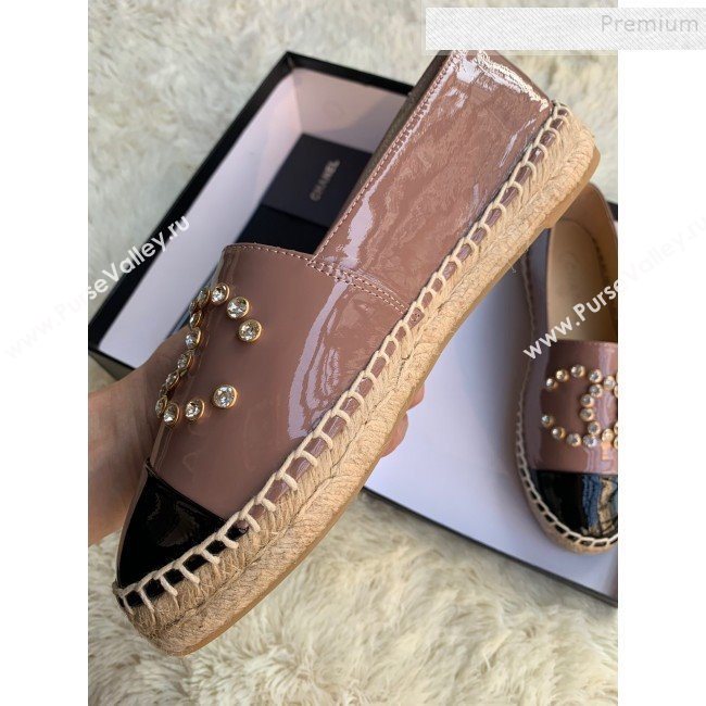 Chanel Patent Leather Crystal CC Espadrilles Dark Pink 2019 (HANB-9120302)