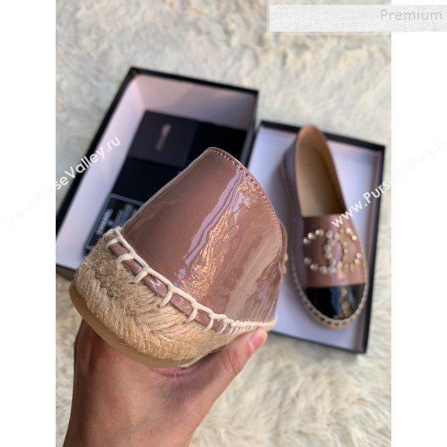 Chanel Patent Leather Crystal CC Espadrilles Dark Pink 2019 (HANB-9120302)