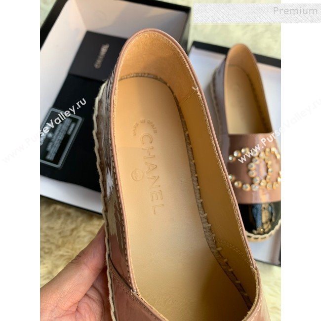 Chanel Patent Leather Crystal CC Espadrilles Dark Pink 2019 (HANB-9120302)