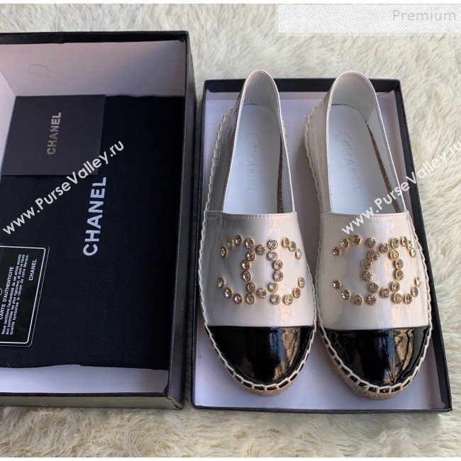 Chanel Patent Leather Crystal CC Espadrilles White 2019 (HANB-9120303)