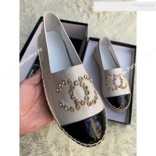 Chanel Patent Leather Crystal CC Espadrilles White 2019 (HANB-9120303)