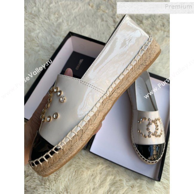 Chanel Patent Leather Crystal CC Espadrilles White 2019 (HANB-9120303)