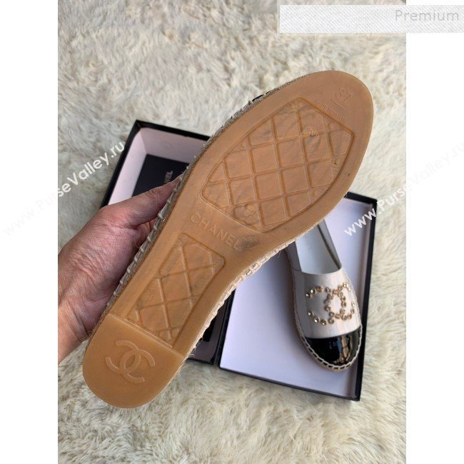 Chanel Patent Leather Crystal CC Espadrilles White 2019 (HANB-9120303)