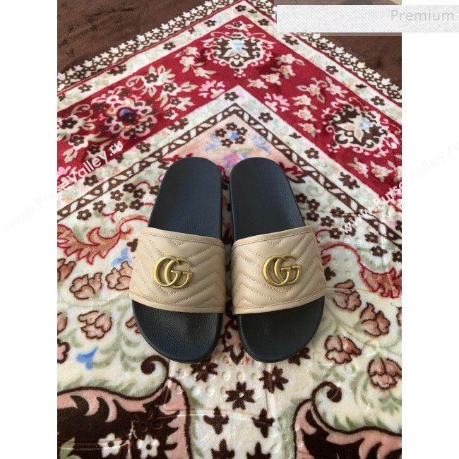 Gucci GG Marmont Leather Flat Slide Sandals Nude 2019 (HANB-9120308)