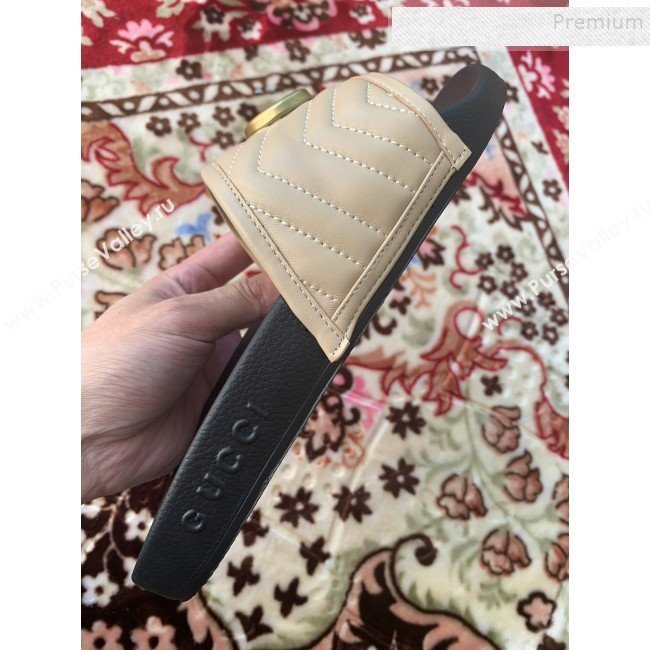 Gucci GG Marmont Leather Flat Slide Sandals Nude 2019 (HANB-9120308)