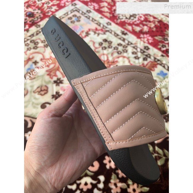Gucci GG Marmont Leather Flat Slide Sandals Dusty Pink 2019 (HANB-9120310)