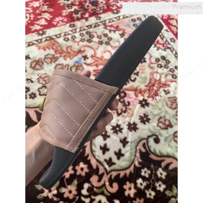 Gucci GG Marmont Leather Flat Slide Sandals Dusty Pink 2019 (HANB-9120310)