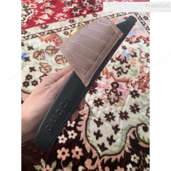 Gucci GG Marmont Leather Flat Slide Sandals Dusty Pink 2019 (HANB-9120310)