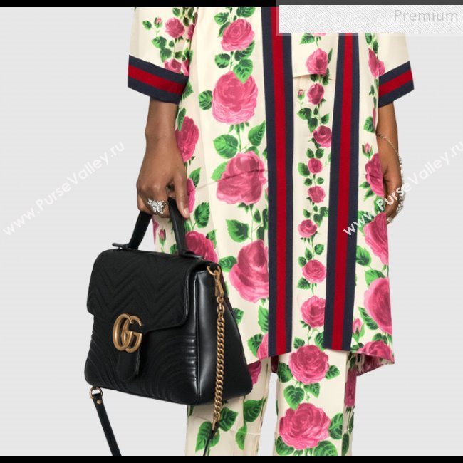 Gucci GG Marmont Medium Top Handle Bag 498109 Black 2019 (DLH-9121028)