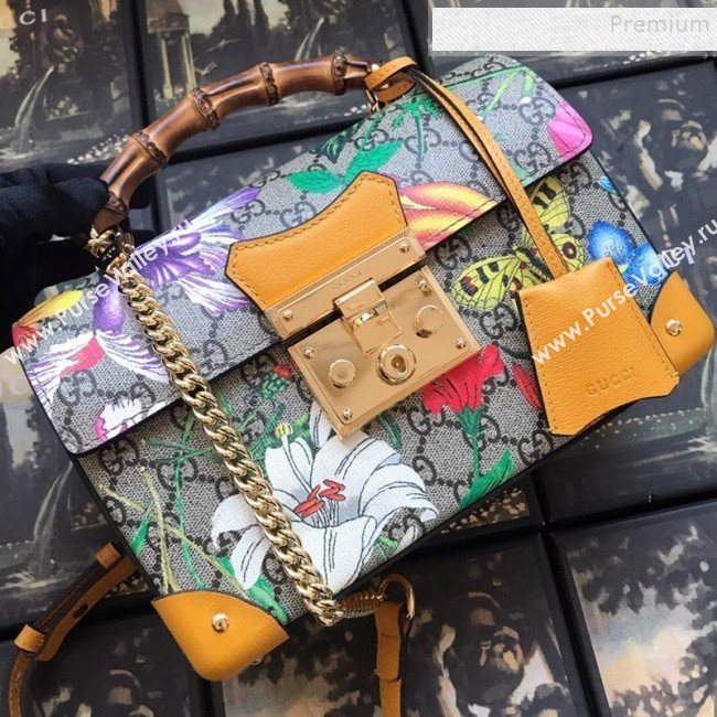 Gucci Padlock GG Flora Small Bamboo Shoulder Bag ‎603221 Yellow 2019 (DLH-9121014)