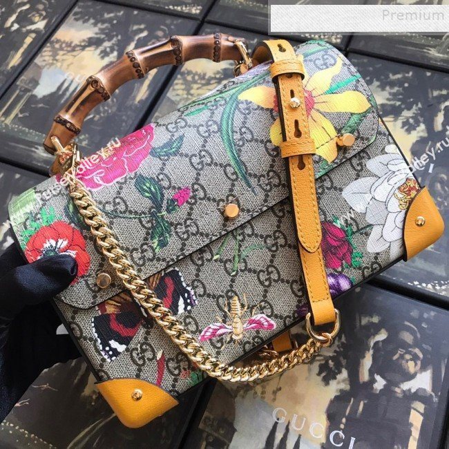 Gucci Padlock GG Flora Small Bamboo Shoulder Bag ‎603221 Yellow 2019 (DLH-9121014)