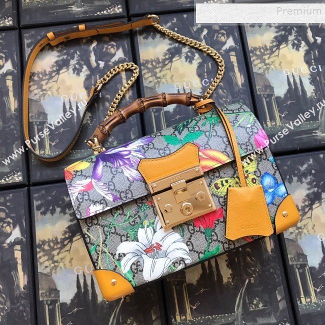 Gucci Padlock GG Flora Small Bamboo Shoulder Bag ‎603221 Yellow 2019 (DLH-9121014)