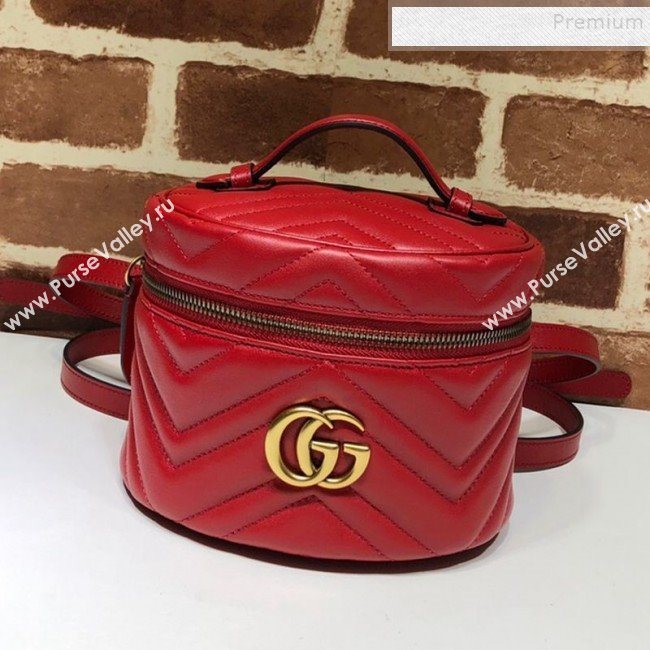 Gucci GG Marmont Mini Round Backpack 598594 Red 2019 (DLH-9121019)