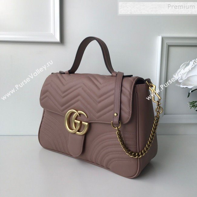 Gucci GG Marmont Medium Top Handle Bag 498109 Dusty Pink 2019 (DLH-9121031)