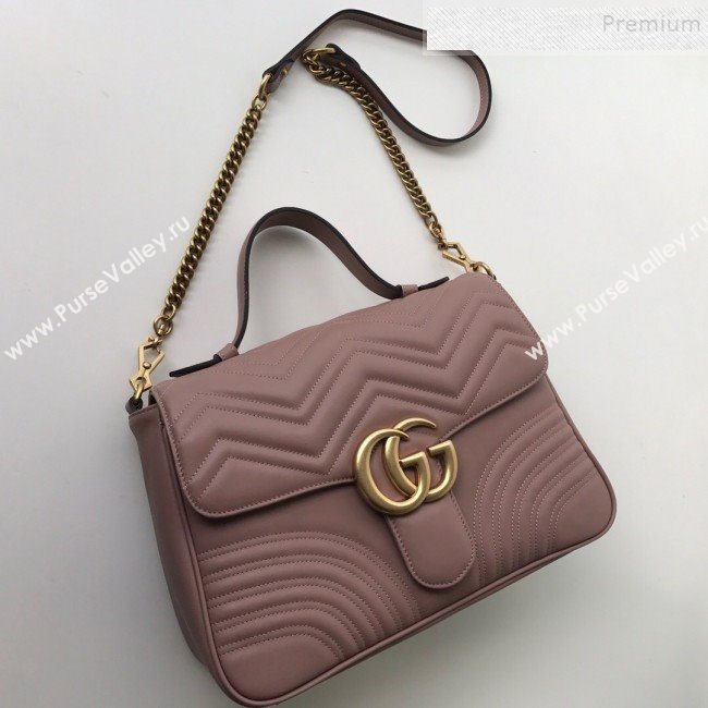 Gucci GG Marmont Medium Top Handle Bag 498109 Dusty Pink 2019 (DLH-9121031)