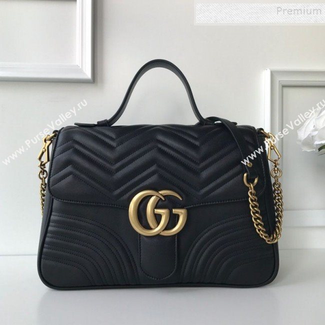 Gucci GG Marmont Medium Top Handle Bag 498109 Black 2019 (DLH-9121028)