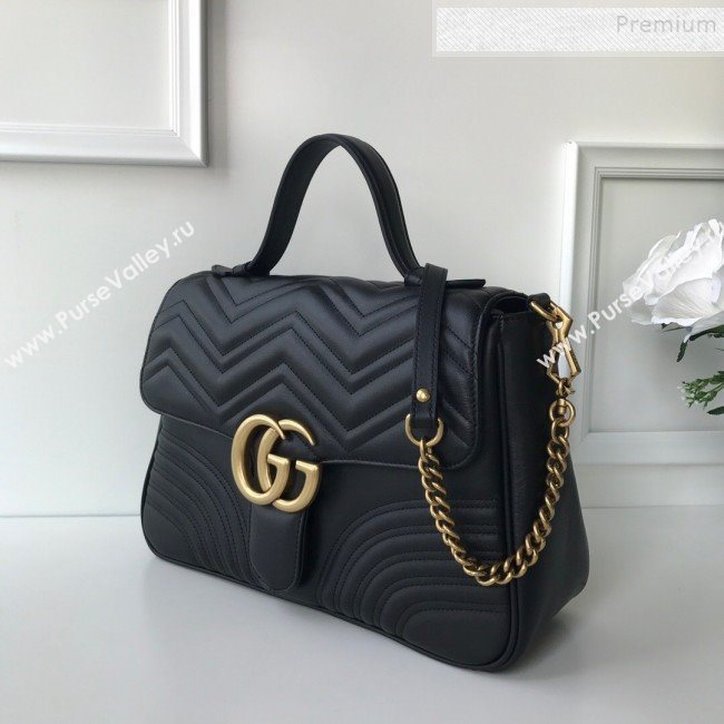 Gucci GG Marmont Medium Top Handle Bag 498109 Black 2019 (DLH-9121028)