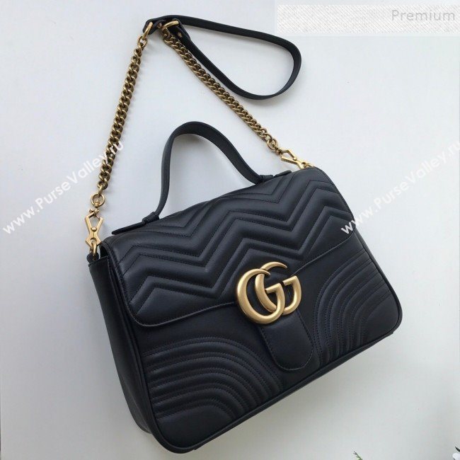 Gucci GG Marmont Medium Top Handle Bag 498109 Black 2019 (DLH-9121028)